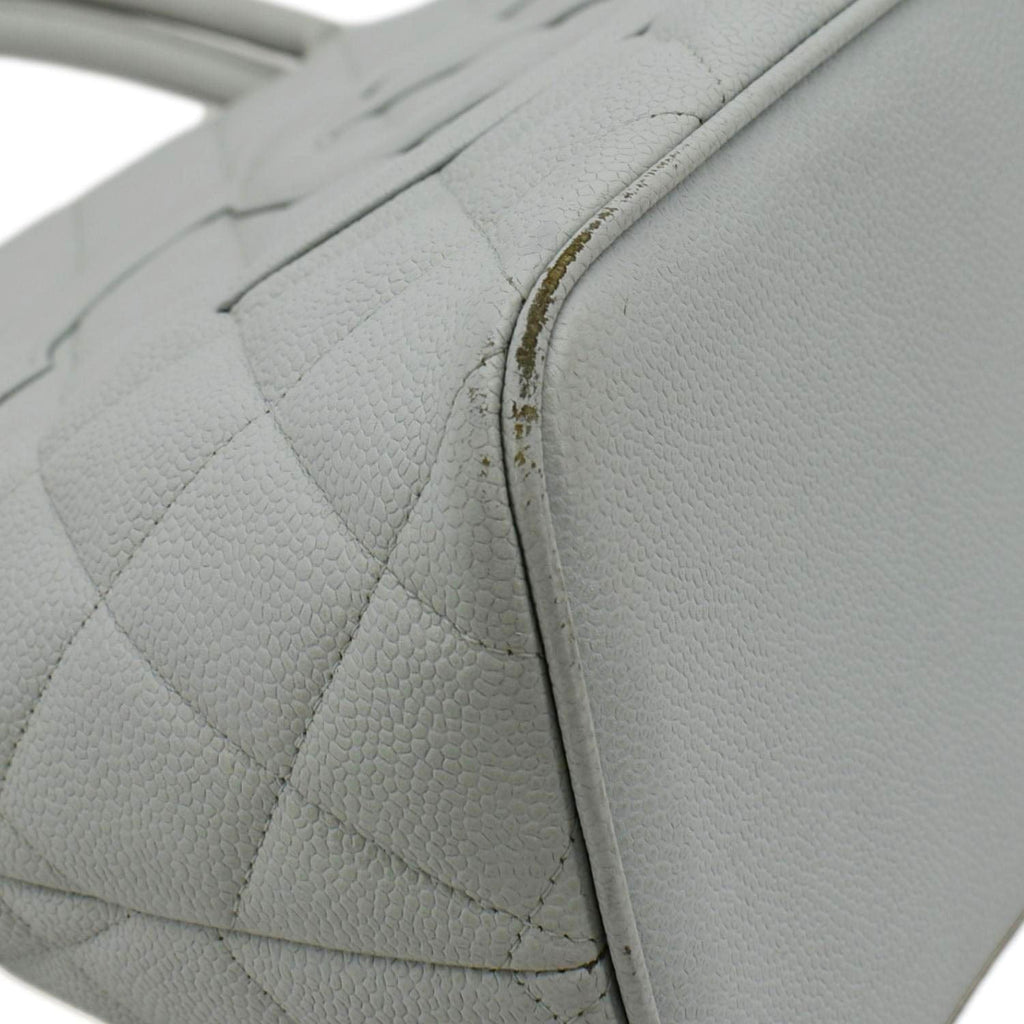 Chanel Medallion Quilted Caviar Leather Tote Bag Light Blue