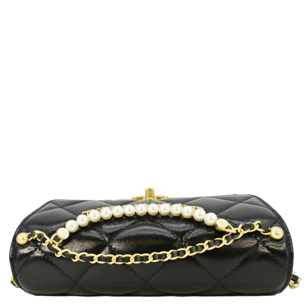 Chanel CC Pearl Quilted Leather Chain Crossbody Bag Black