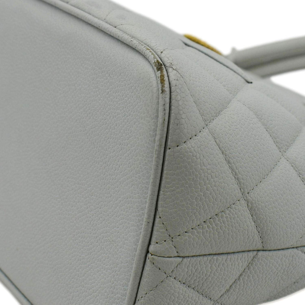 Chanel Medallion Quilted Caviar Leather Tote Bag Light Blue
