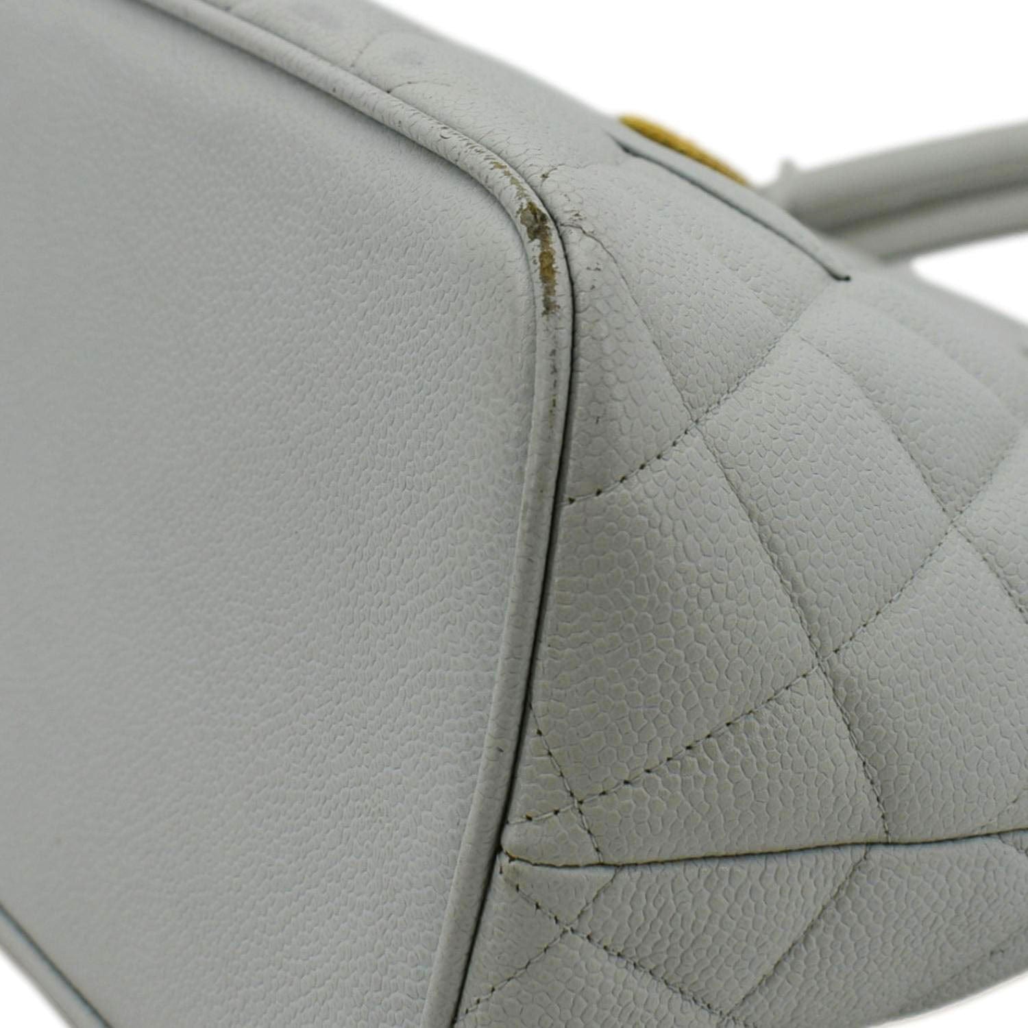 Chanel Medallion Quilted Caviar Leather Tote Bag Light Blue