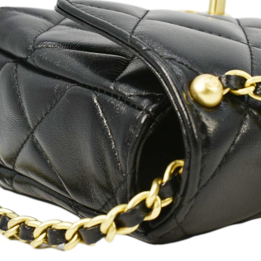 Chanel CC Pearl Quilted Leather Chain Crossbody Bag Black