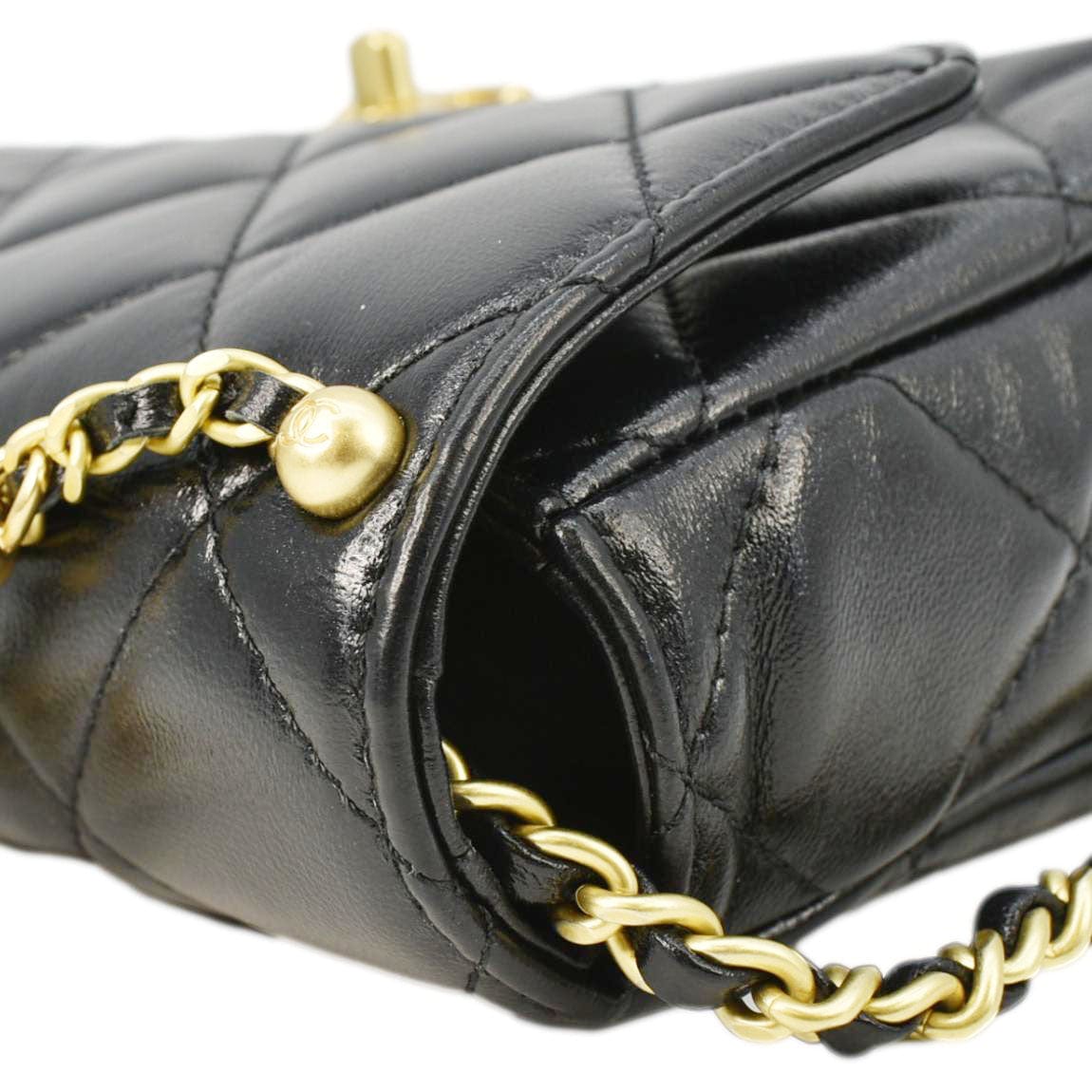 Chanel CC Pearl Quilted Leather Chain Crossbody Bag Black