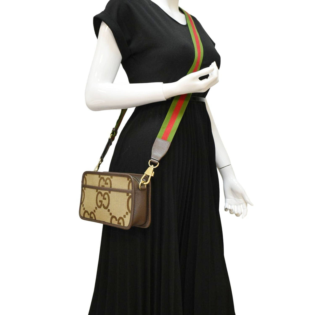 GUCCI Mini Jumbo Gucci Canvas Crossbody Bag Beige 696075