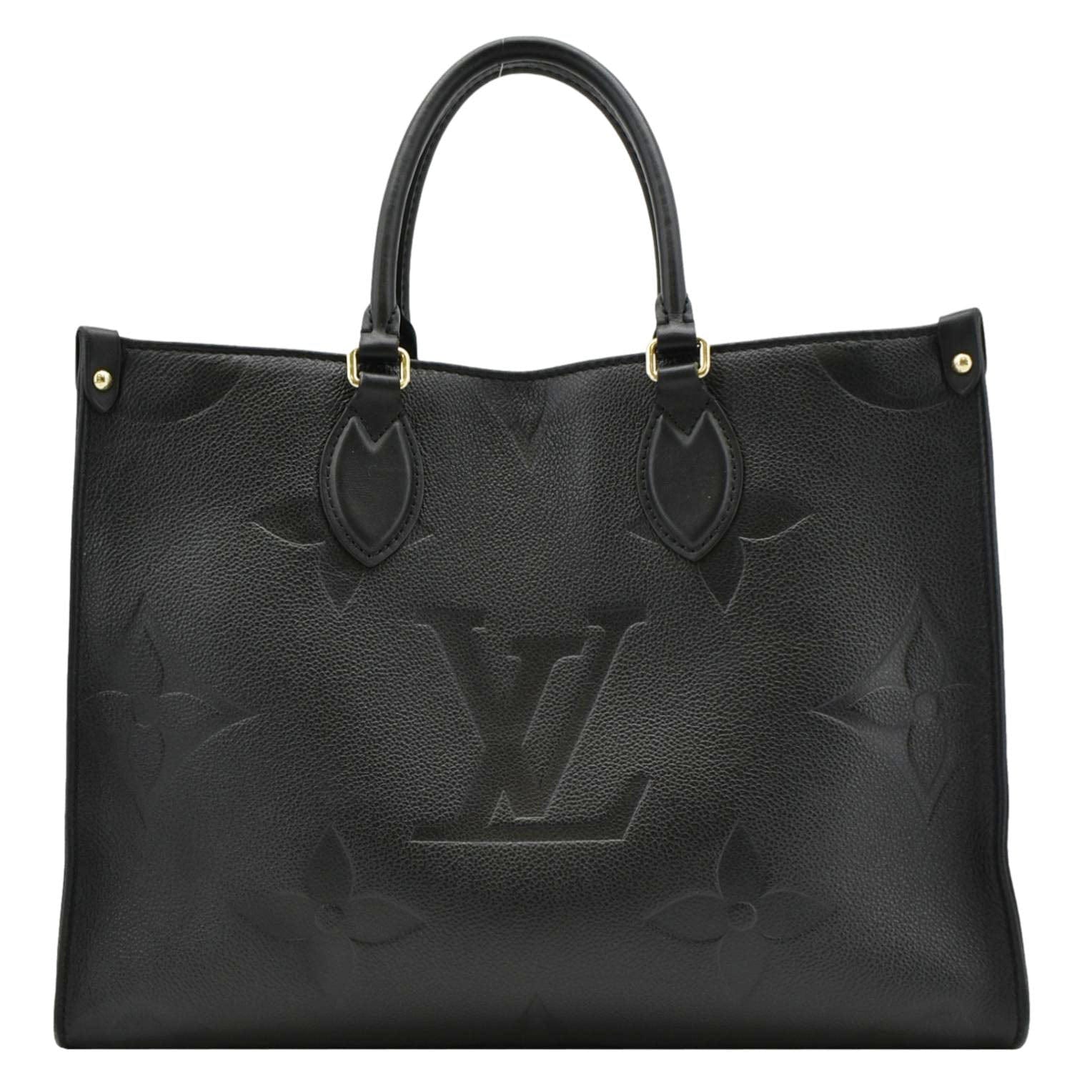 LOUIS VUITTON Onthego MM Giant Monogram Empreinte Leather Tote Bag Black