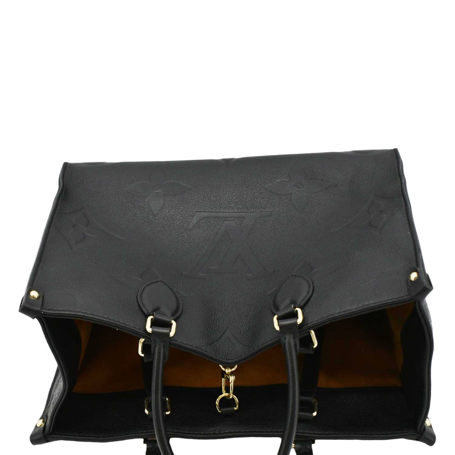 LOUIS VUITTON Onthego MM Giant Monogram Empreinte Leather Tote Bag Black