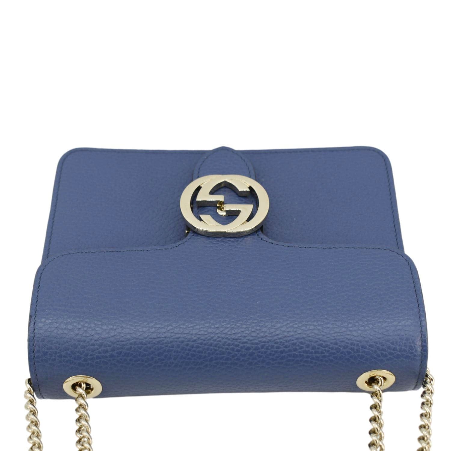 GUCCI Interlocking Gucci Leather Crossbody Bag Blue 510304