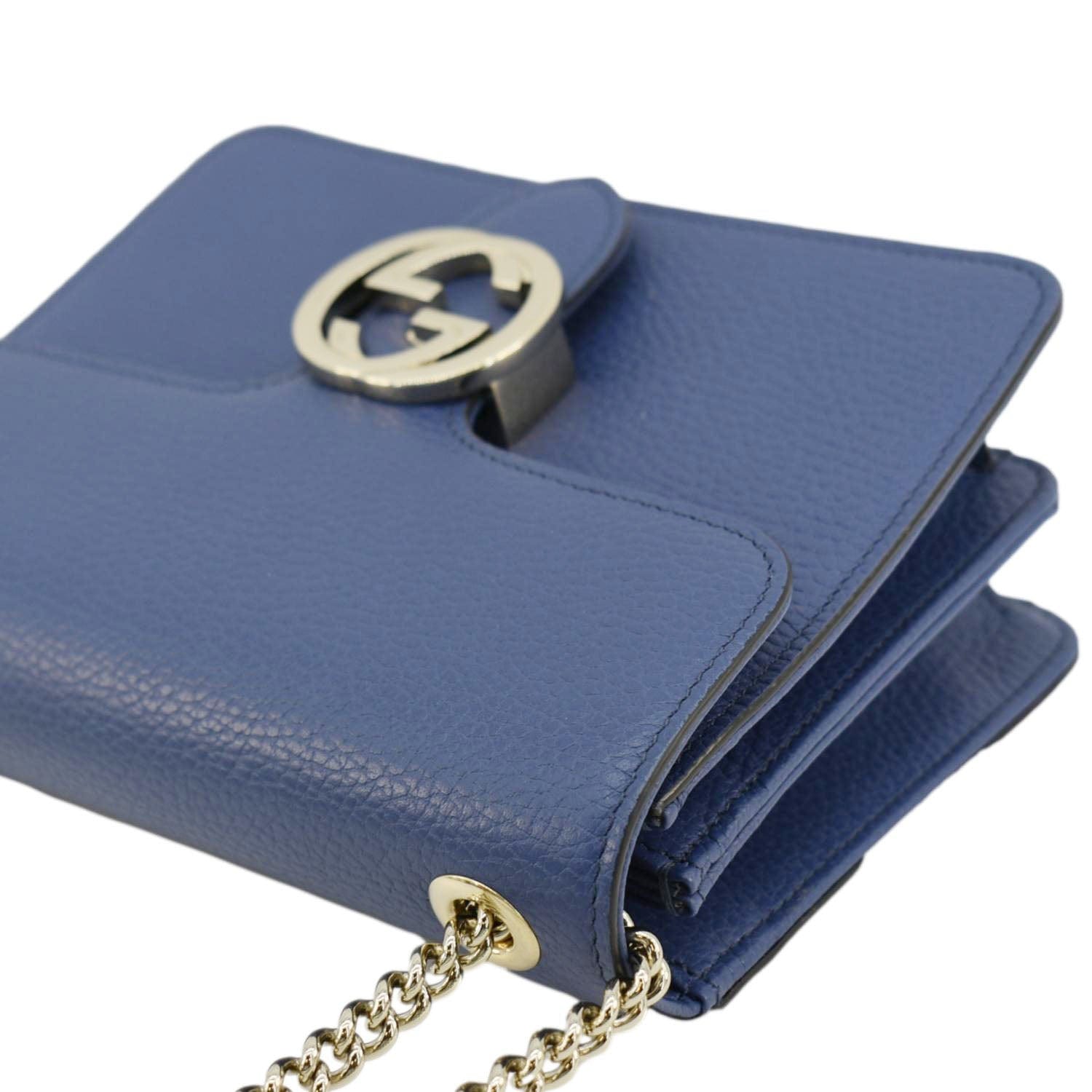 GUCCI Interlocking Gucci Leather Crossbody Bag Blue 510304