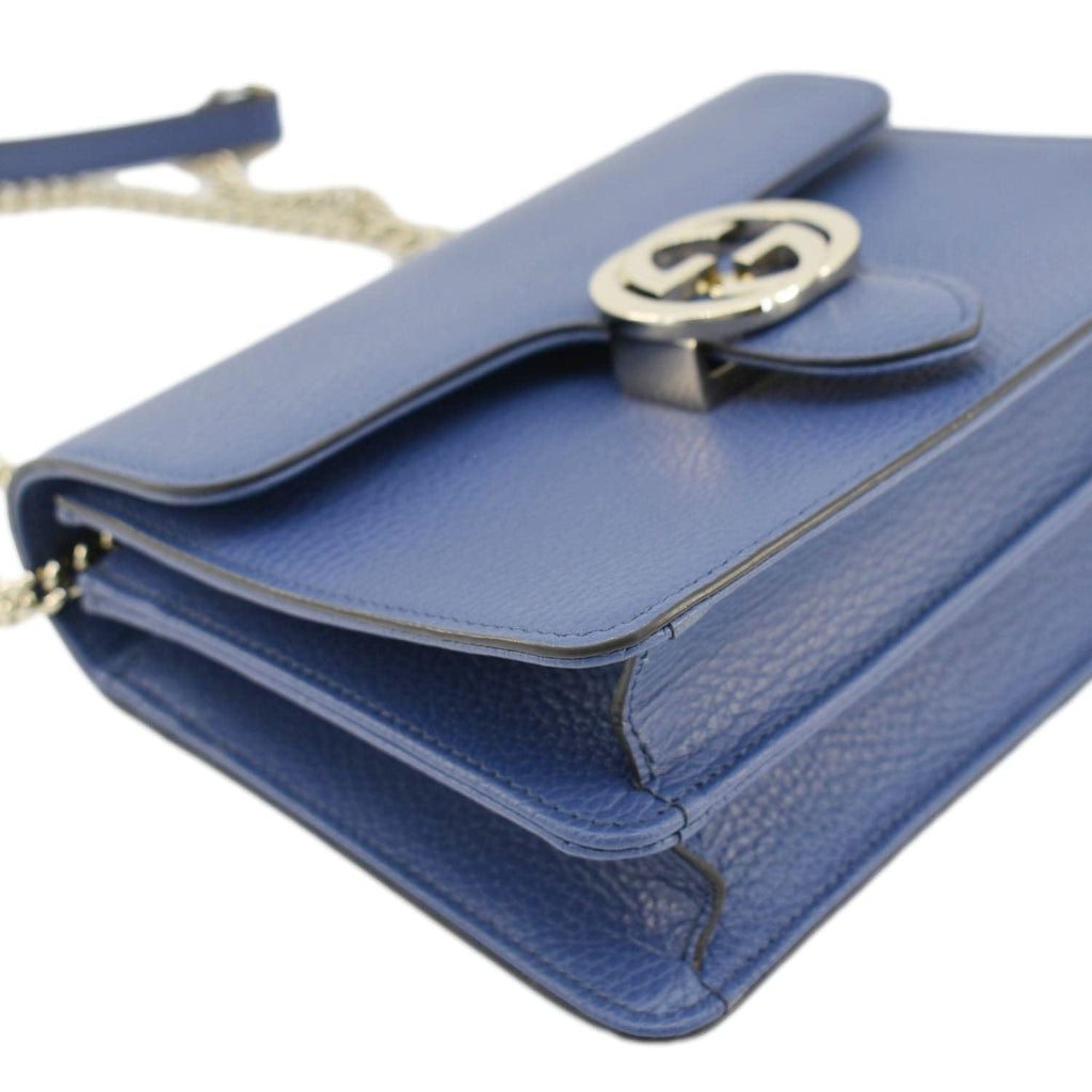 GUCCI Interlocking Gucci Leather Crossbody Bag Blue 510304