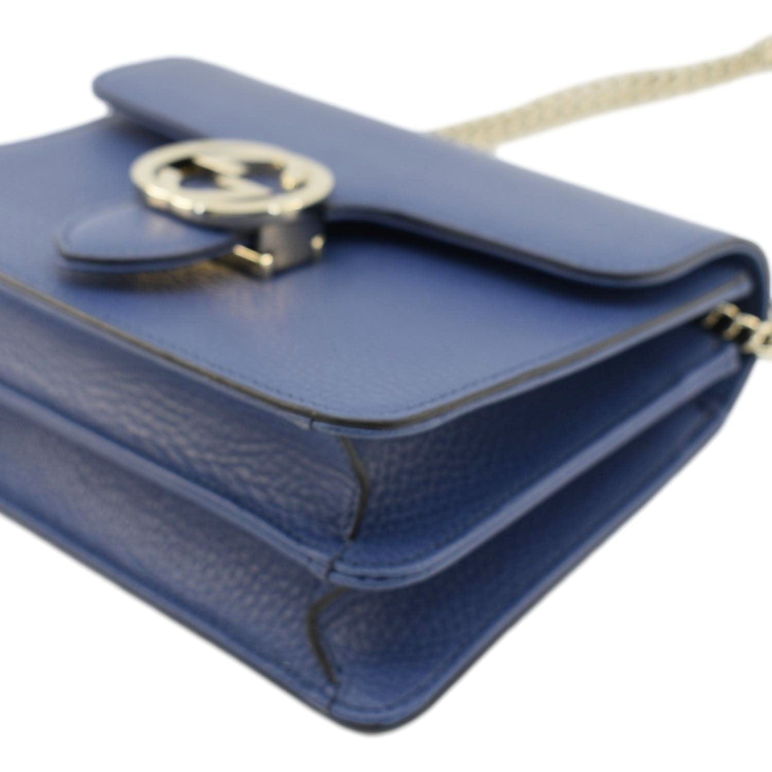 GUCCI Interlocking Gucci Leather Crossbody Bag Blue 510304