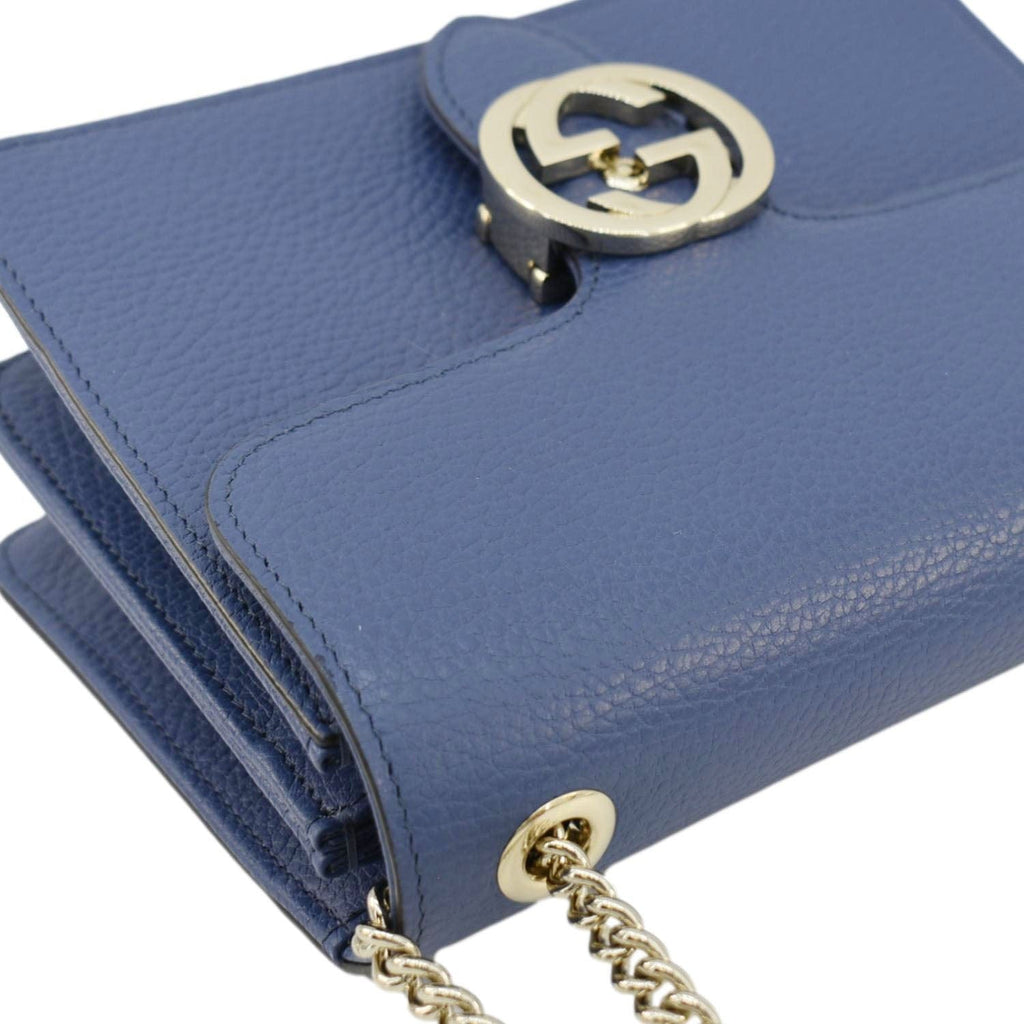GUCCI Interlocking Gucci Leather Crossbody Bag Blue 510304