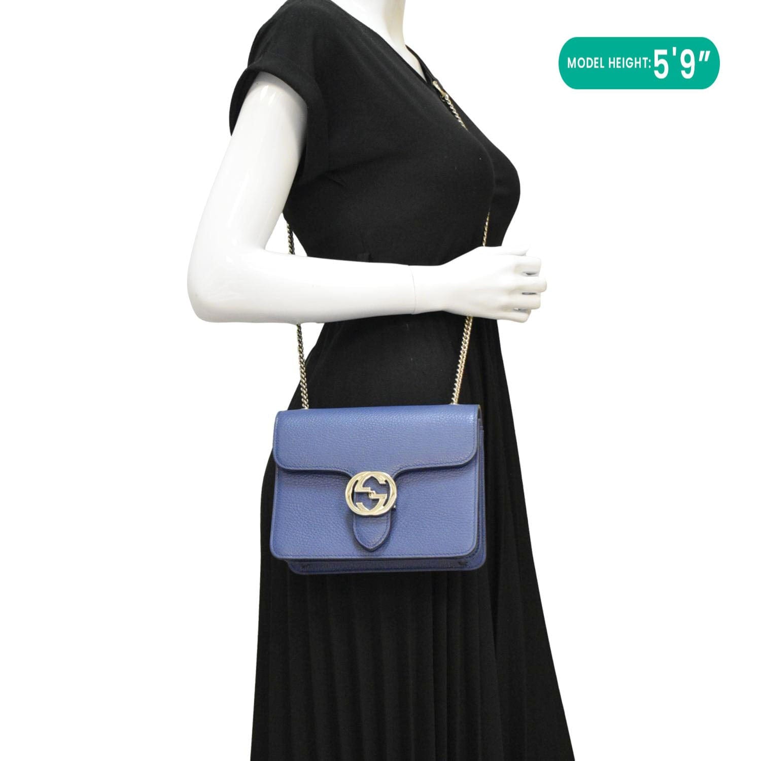 GUCCI Interlocking Gucci Leather Crossbody Bag Blue 510304