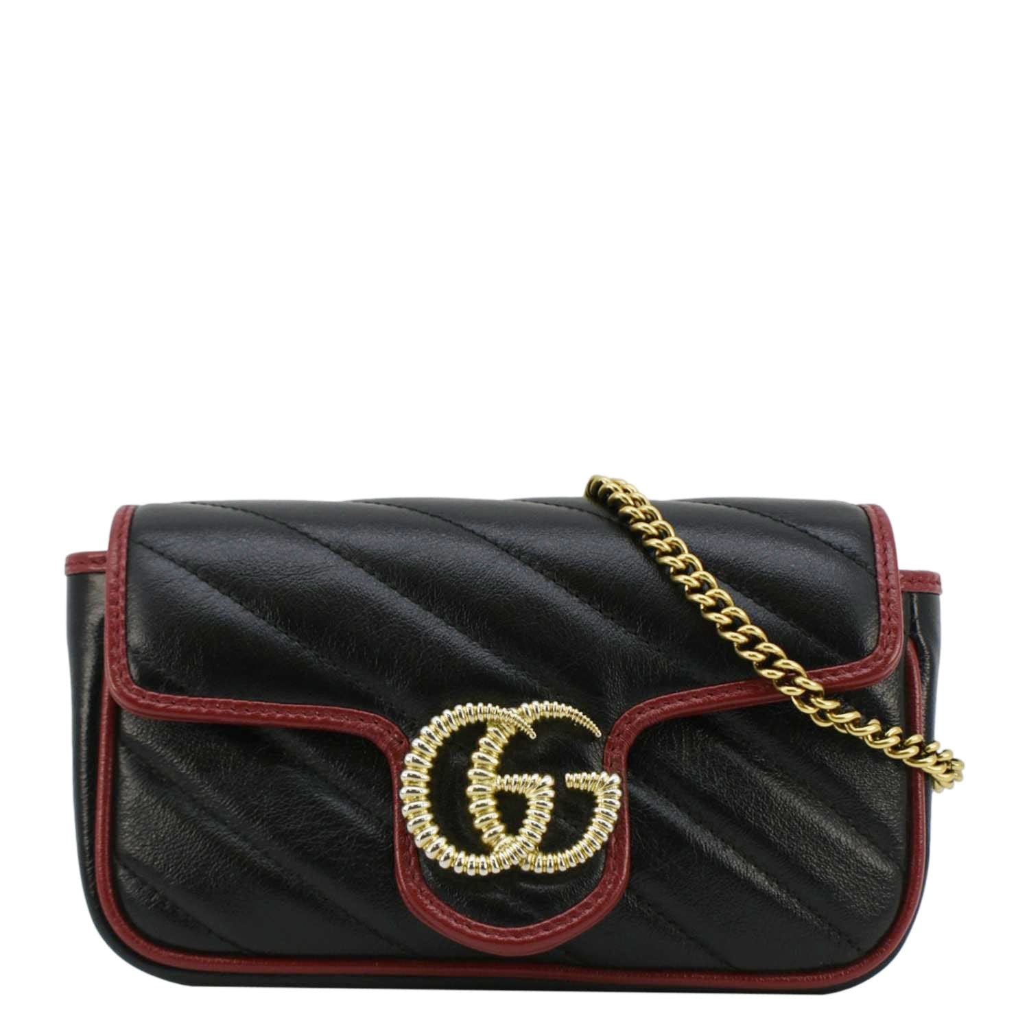GUCCI Gucci Marmont Tourchon Mini Matelasse Leather Shoulder Crossbody Bag Black 574969