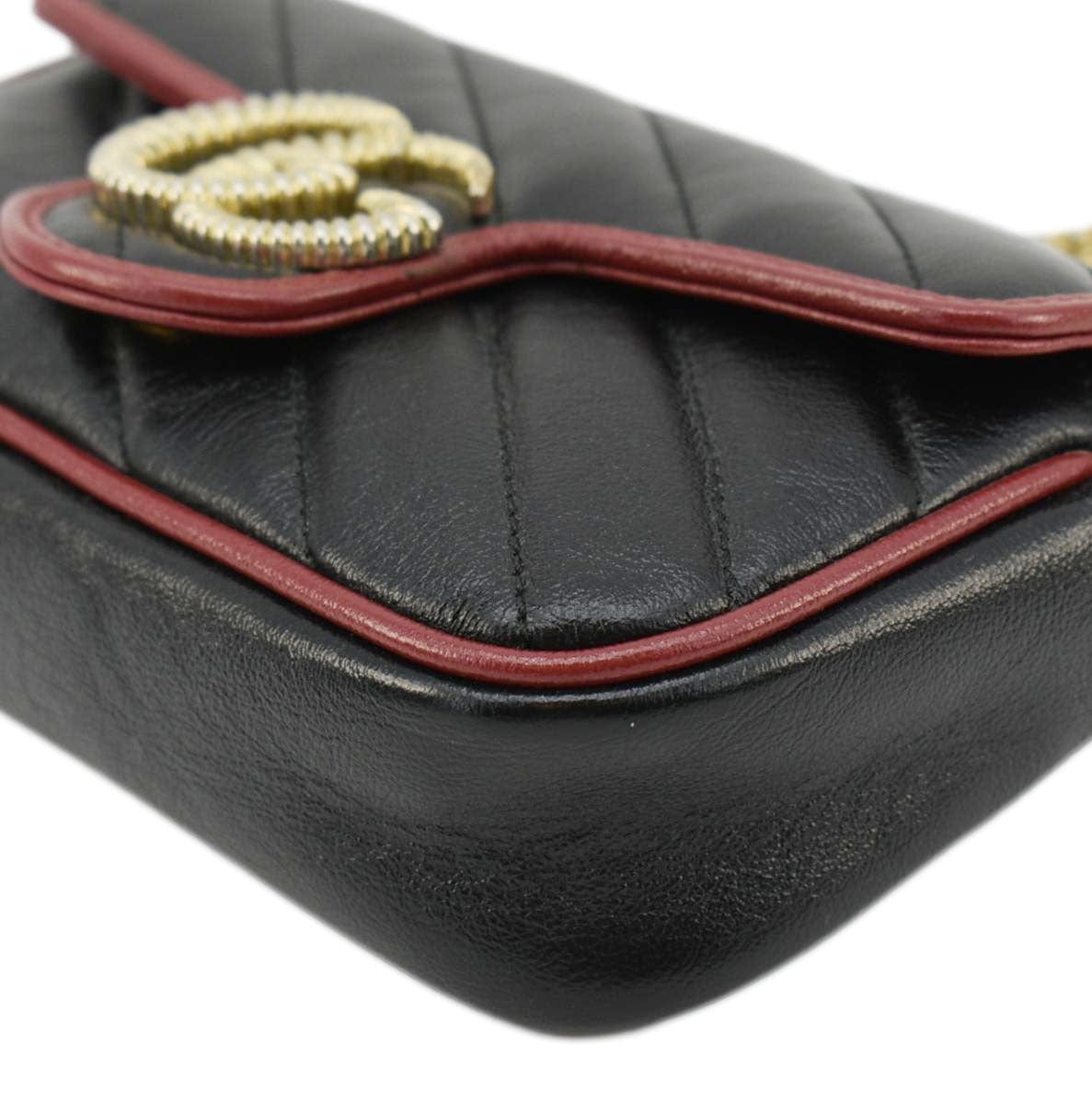 GUCCI Gucci Marmont Tourchon Mini Matelasse Leather Shoulder Crossbody Bag Black 574969