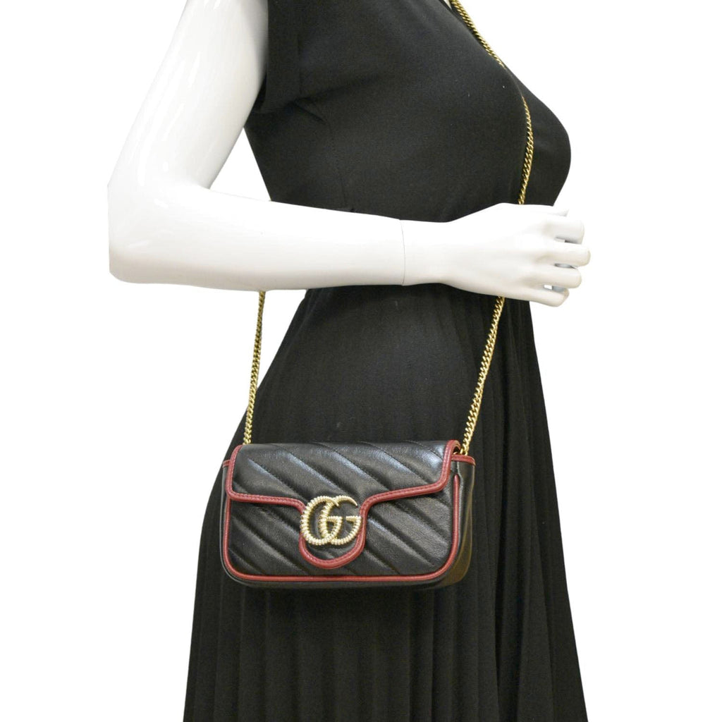 GUCCI Gucci Marmont Tourchon Mini Matelasse Leather Shoulder Crossbody Bag Black 574969