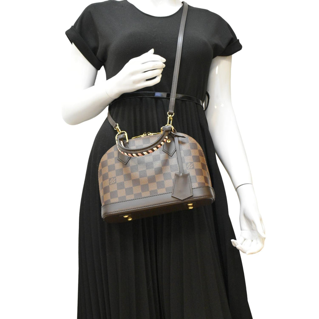 LOUIS VUITTON Braided Alma BB Damier Ebene Satchel Bag Brown