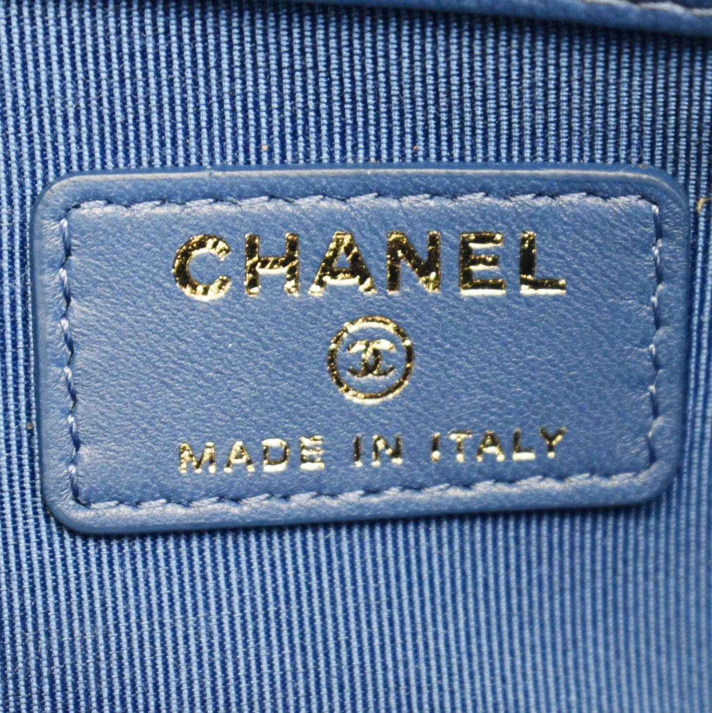 Chanel O Case Chevron Leather Clutch Bag Blue