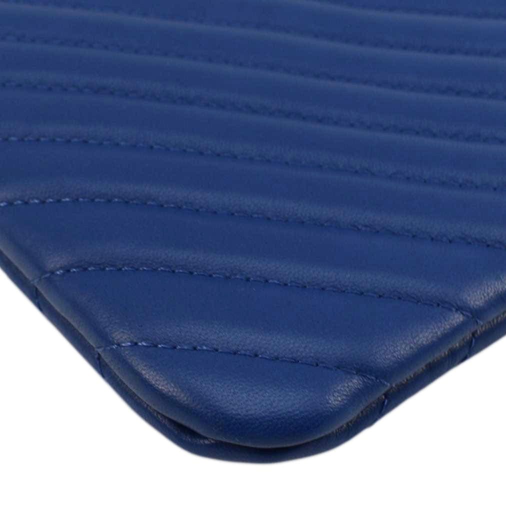 Chanel O Case Chevron Leather Clutch Bag Blue