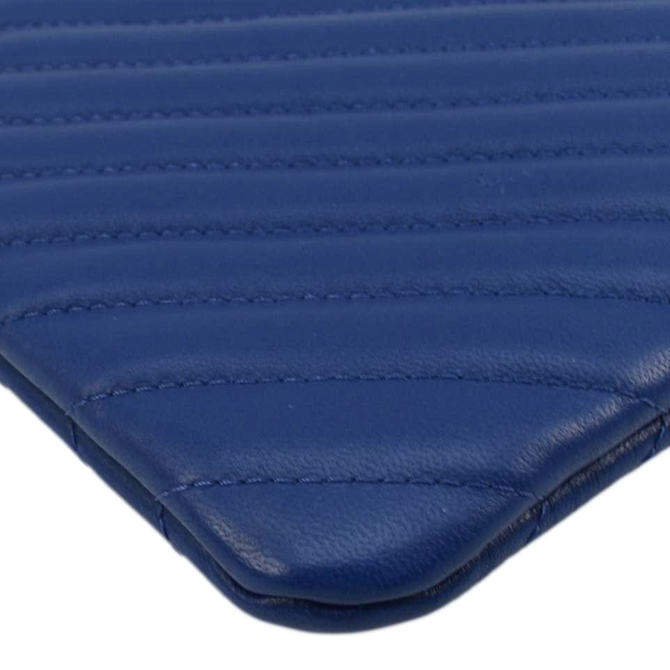 Chanel O Case Chevron Leather Clutch Bag Blue