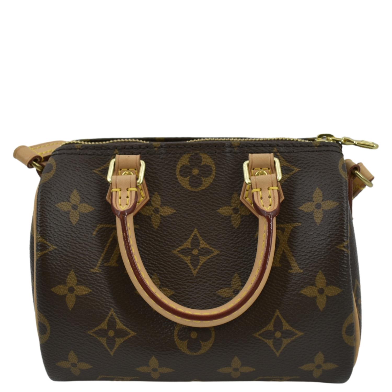 LOUIS VUITTON Nano Speedy Monogram Canvas Crossbody Bag Brown