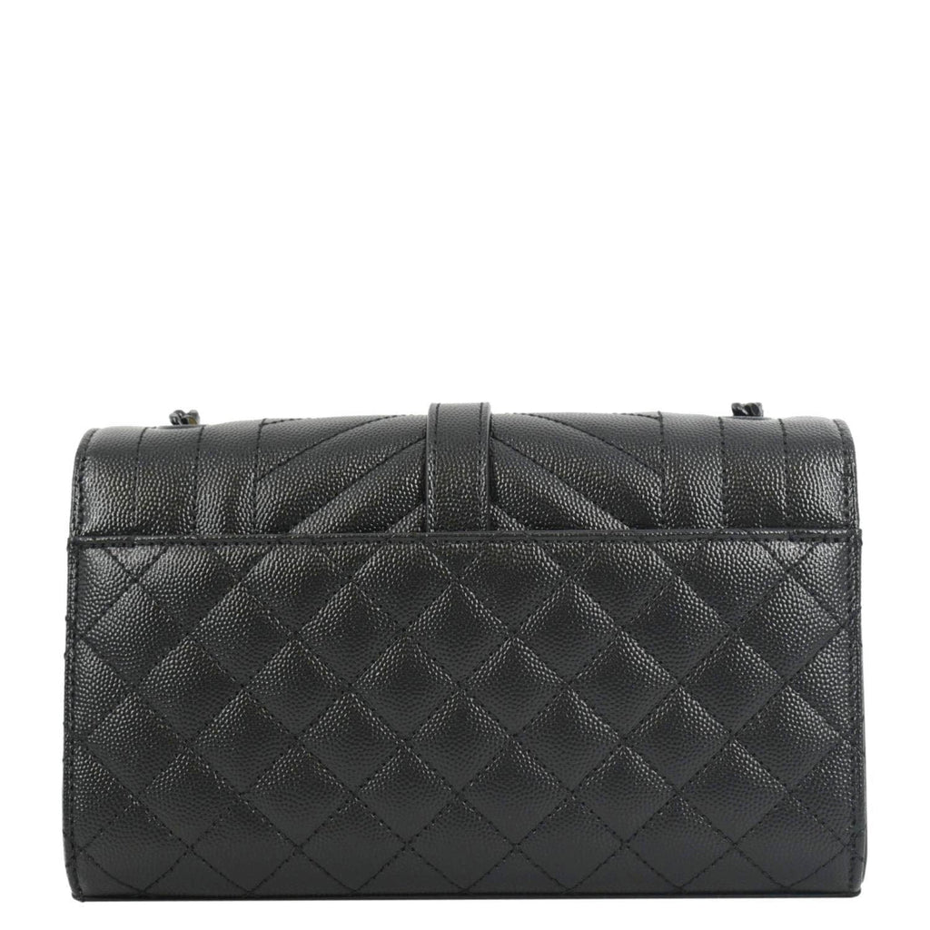 YVES SAINT LAURENT Grain De Poudre Embossed Leather Crossbody Chain Bag Black