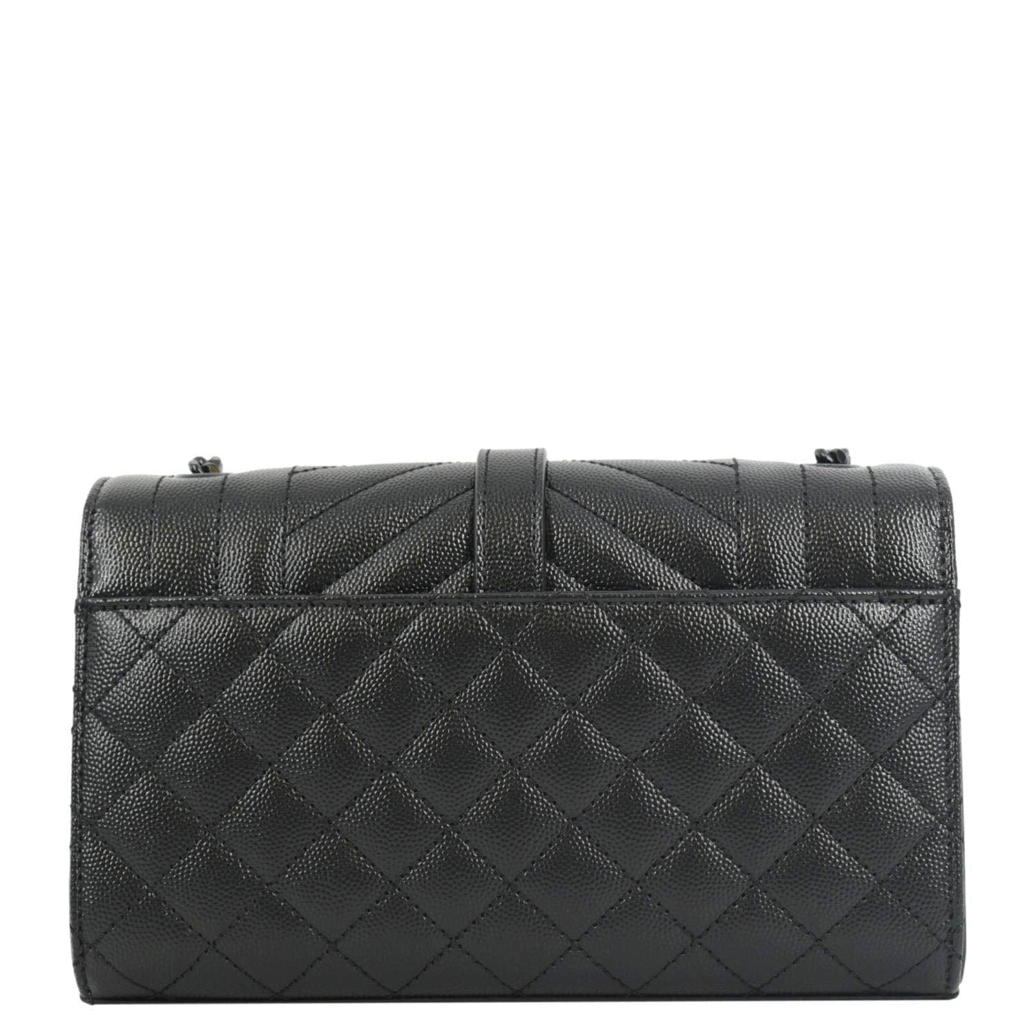 YVES SAINT LAURENT Grain De Poudre Embossed Leather Crossbody Chain Bag Black