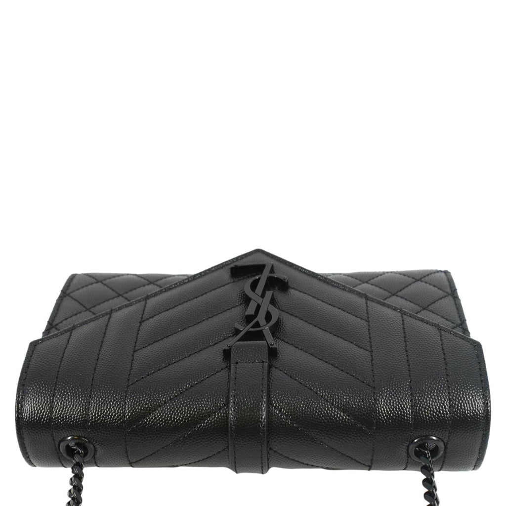 YVES SAINT LAURENT Grain De Poudre Embossed Leather Crossbody Chain Bag Black