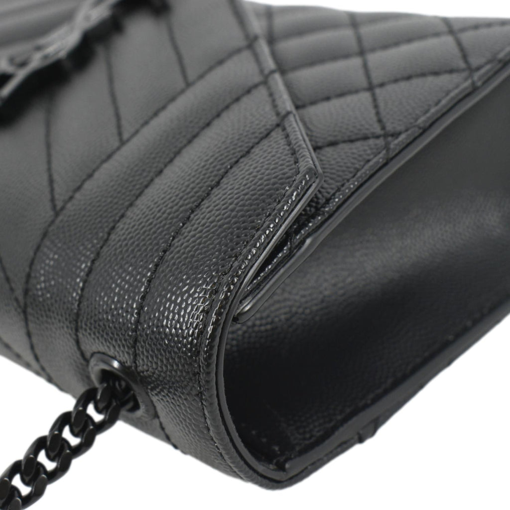 YVES SAINT LAURENT Grain De Poudre Embossed Leather Crossbody Chain Bag Black
