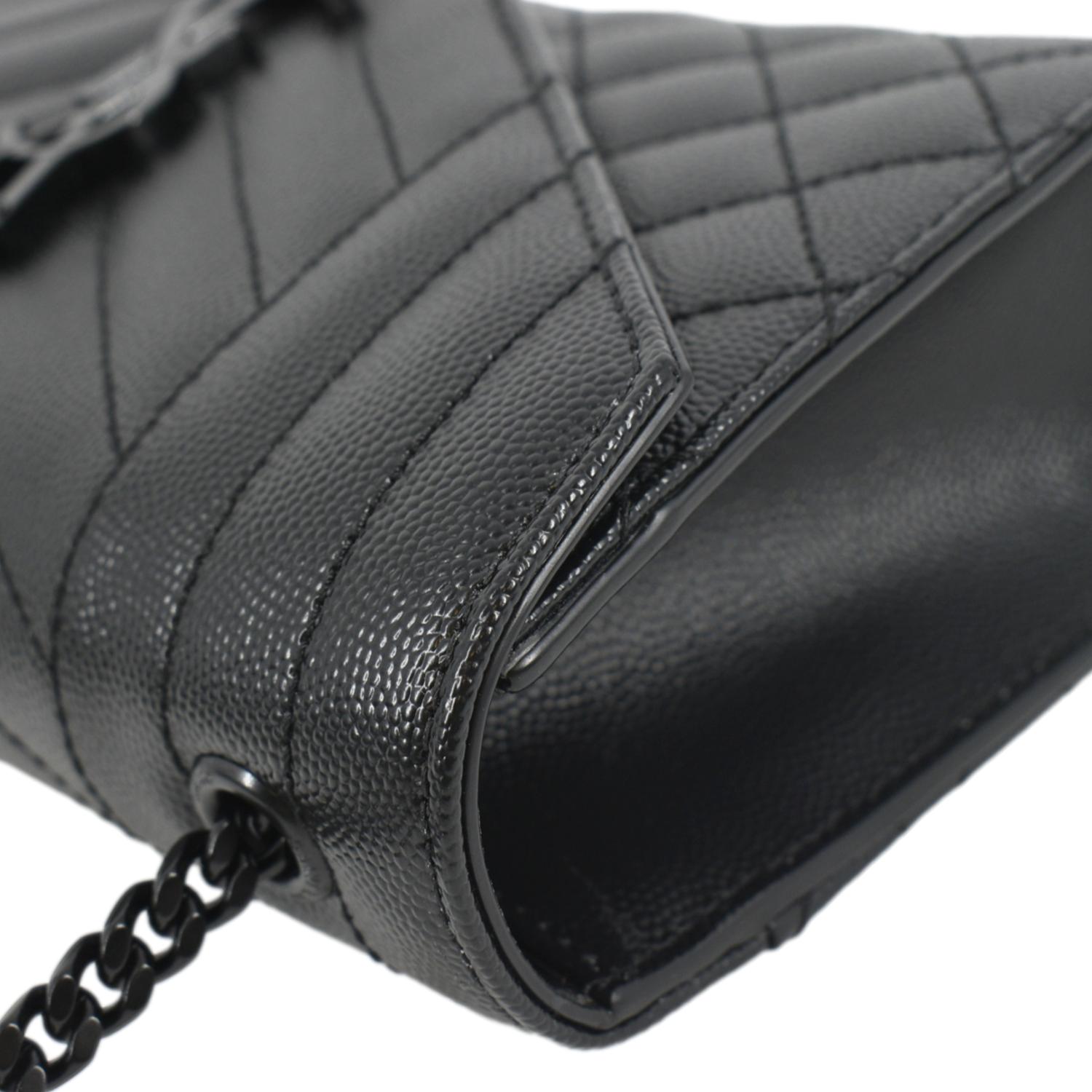 YVES SAINT LAURENT Grain De Poudre Embossed Leather Crossbody Chain Bag Black