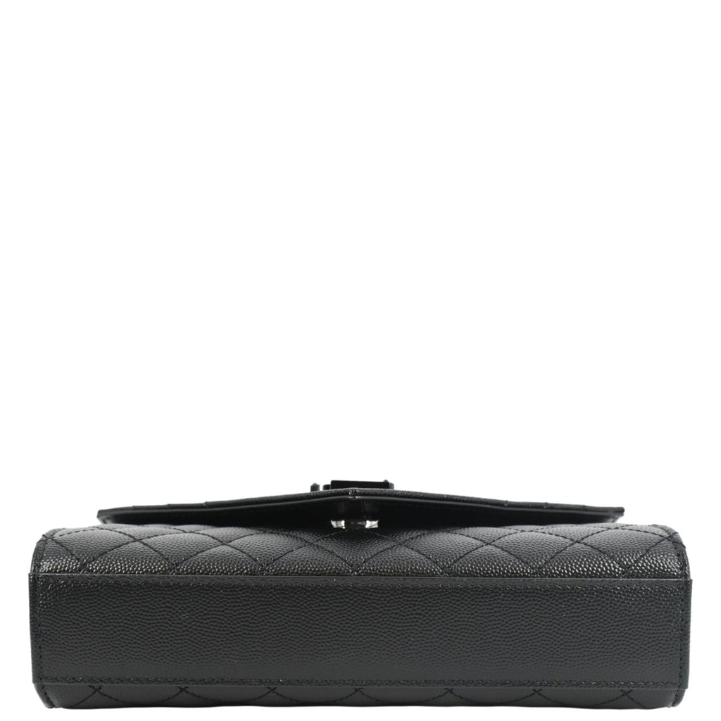 YVES SAINT LAURENT Grain De Poudre Embossed Leather Crossbody Chain Bag Black