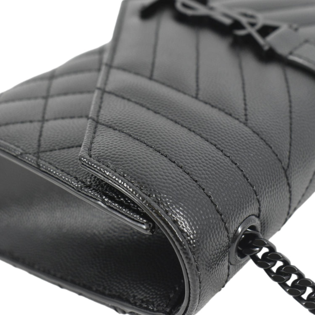 YVES SAINT LAURENT Grain De Poudre Embossed Leather Crossbody Chain Bag Black