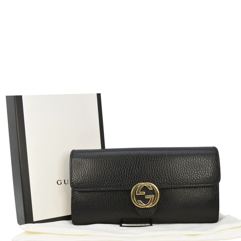 GUCCI Interlocking Gucci Calfskin Leather Wallet Black 615524