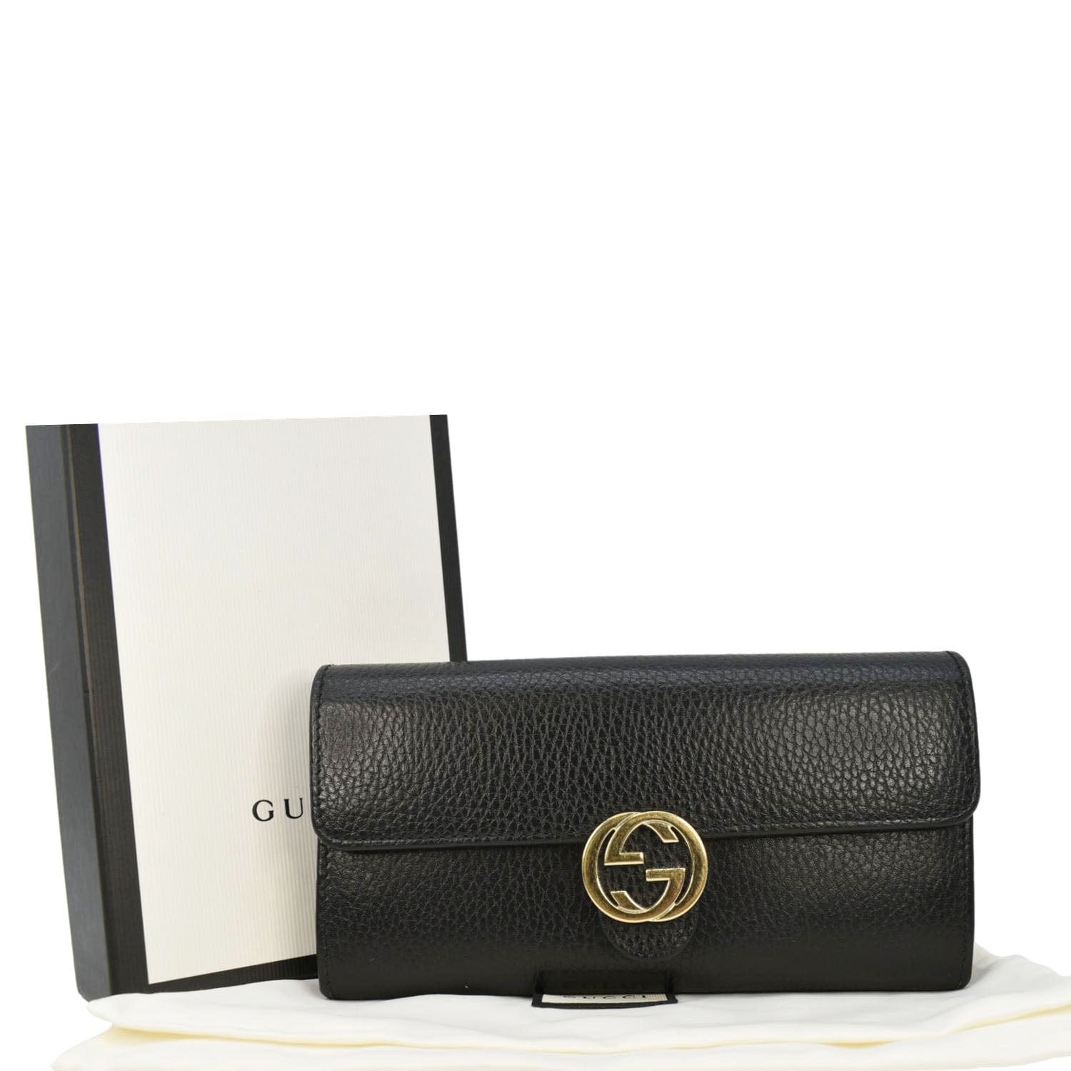 GUCCI Interlocking Gucci Calfskin Leather Wallet Black 615524