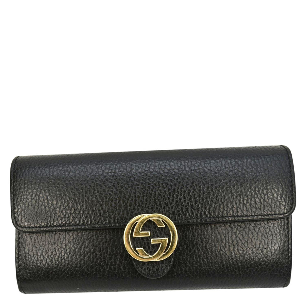 GUCCI Interlocking Gucci Calfskin Leather Wallet Black 615524