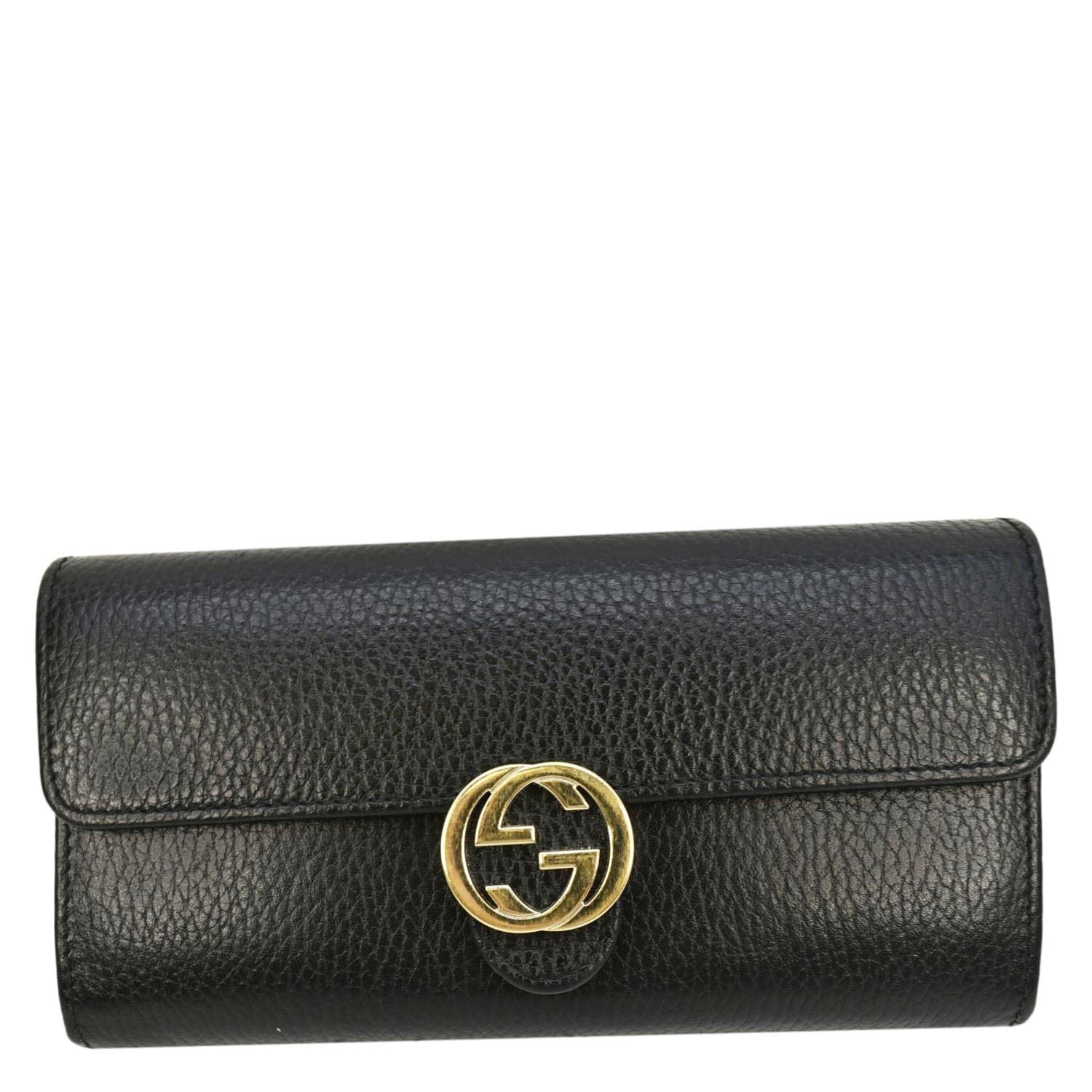 GUCCI Interlocking Gucci Calfskin Leather Wallet Black 615524