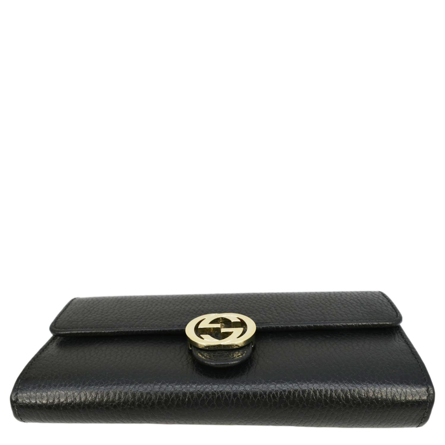 GUCCI Interlocking Gucci Calfskin Leather Wallet Black 615524