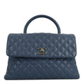 Chanel CC Coco Caviar Leather Top Handle Flap Shoulder Bag Blue