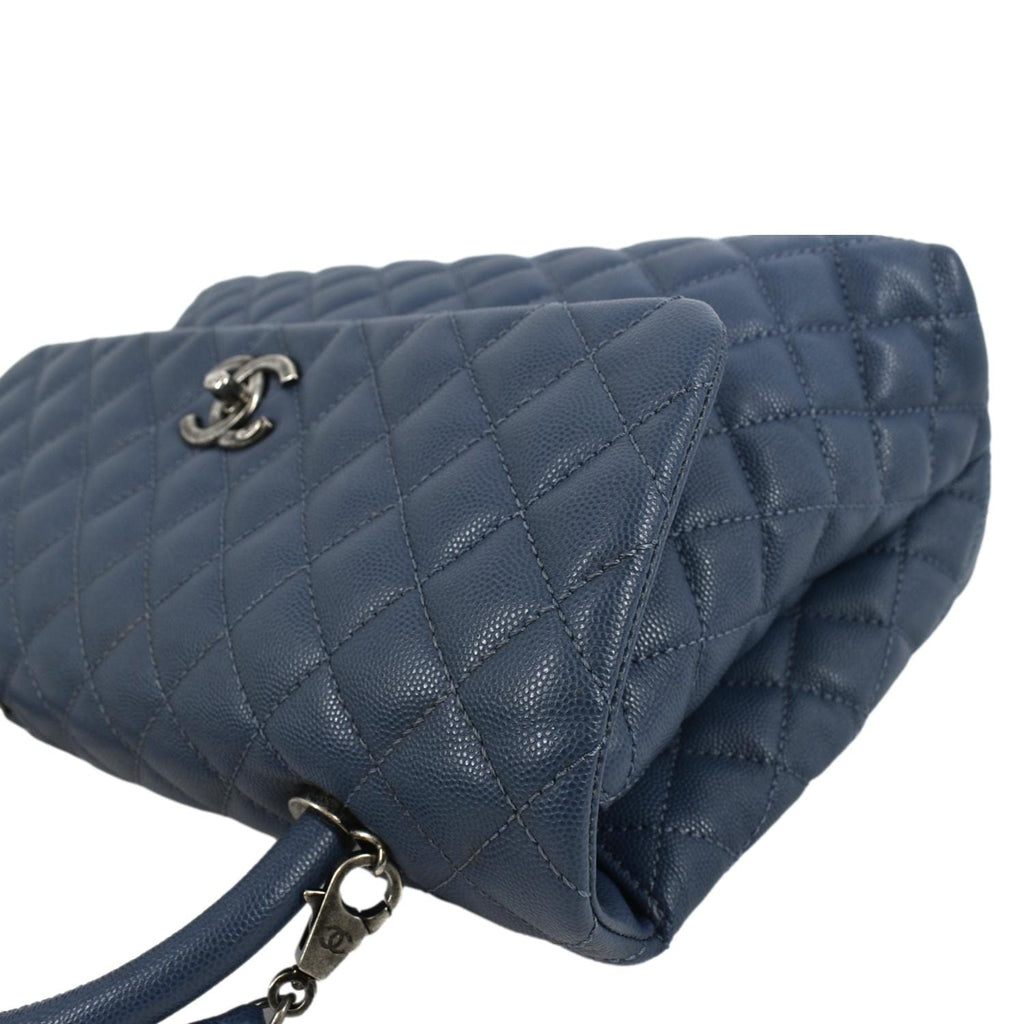Chanel CC Coco Caviar Leather Top Handle Flap Shoulder Bag Blue