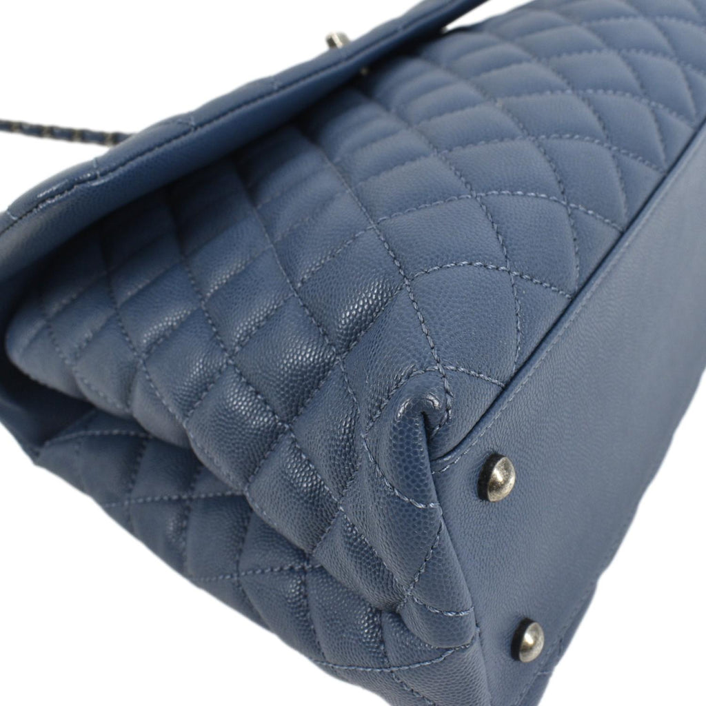 Chanel CC Coco Caviar Leather Top Handle Flap Shoulder Bag Blue
