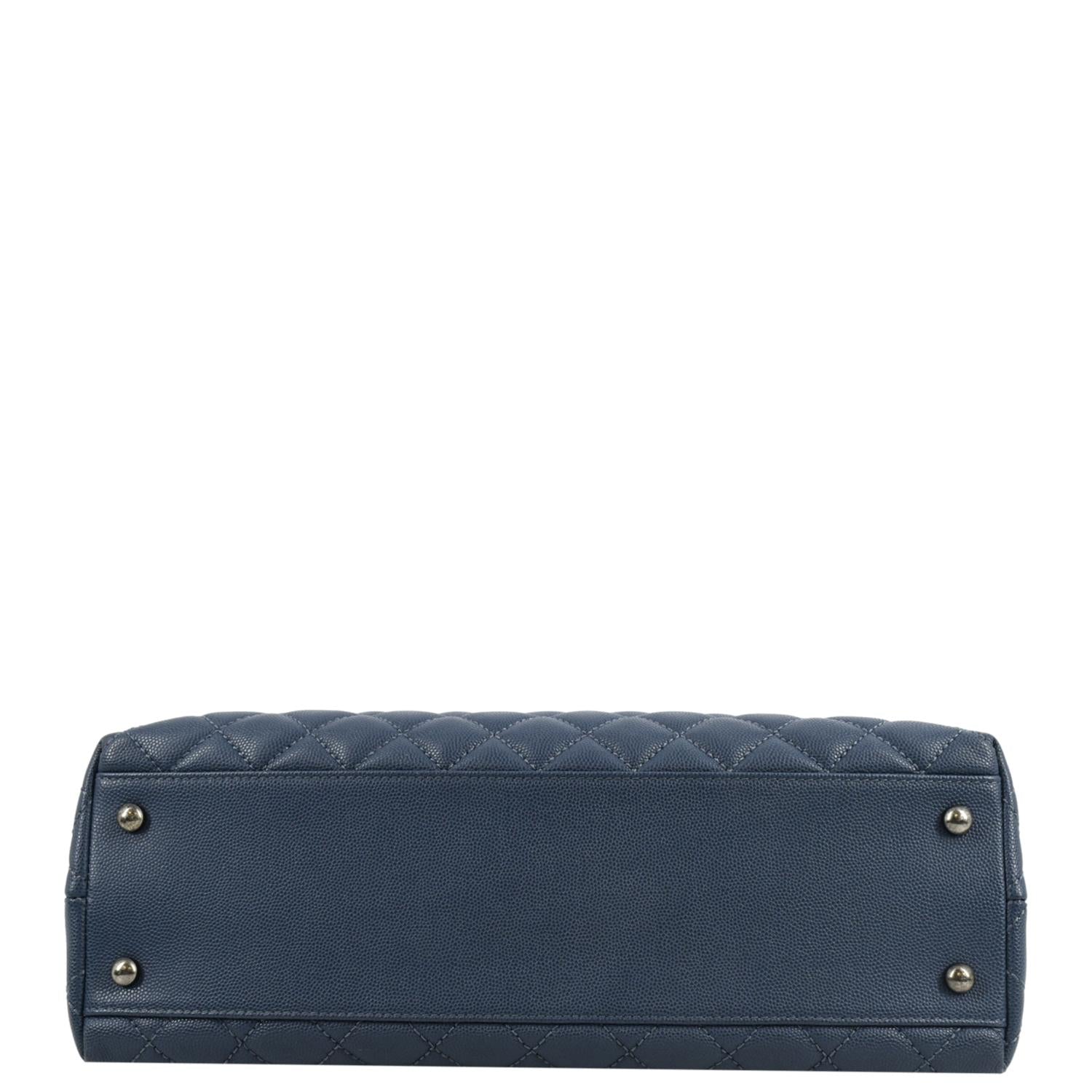 Chanel CC Coco Caviar Leather Top Handle Flap Shoulder Bag Blue
