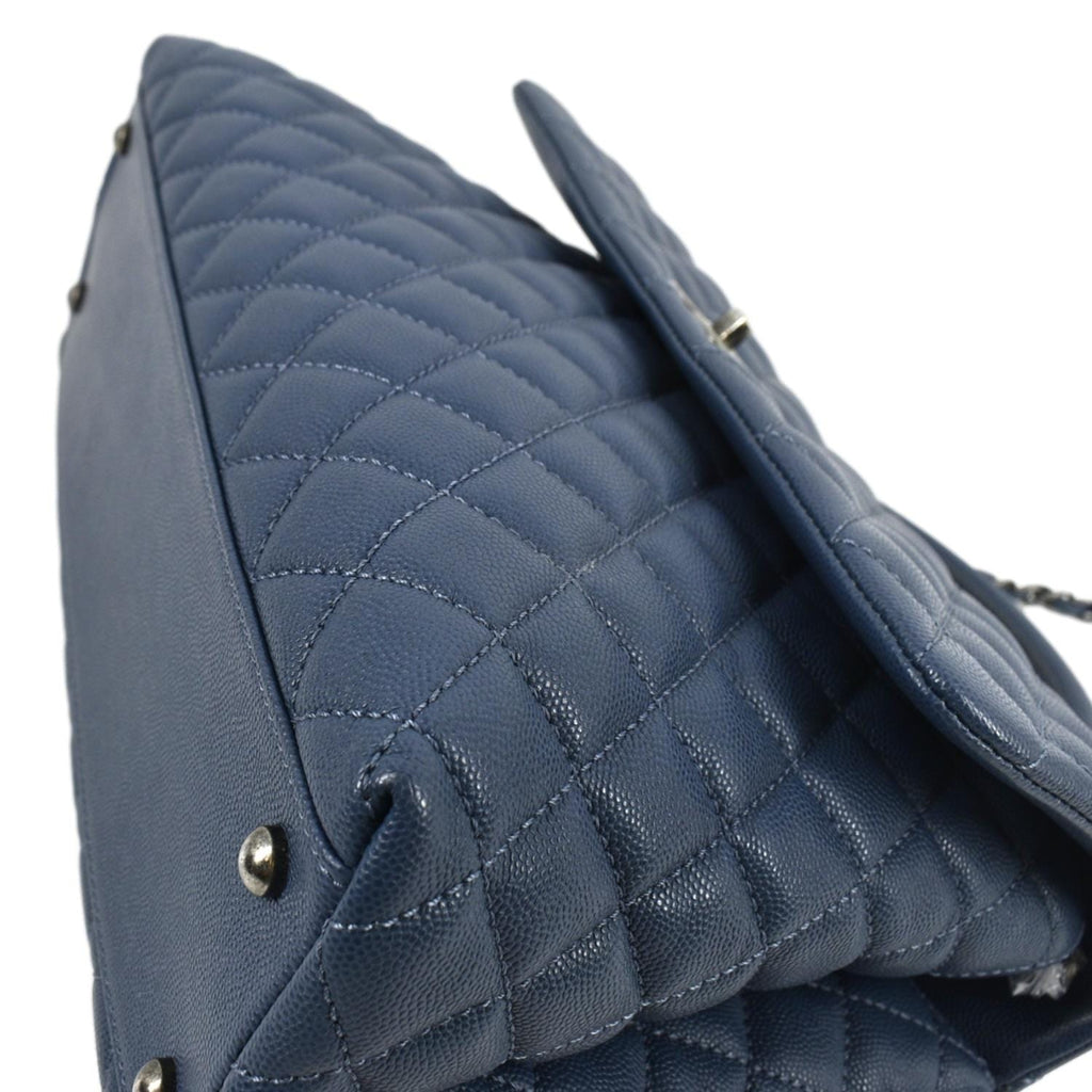 Chanel CC Coco Caviar Leather Top Handle Flap Shoulder Bag Blue