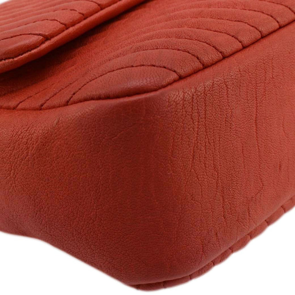 Chanel Medallion Charm Flap Medium Wrinkled Chevron Leather Crossbody Bag Red