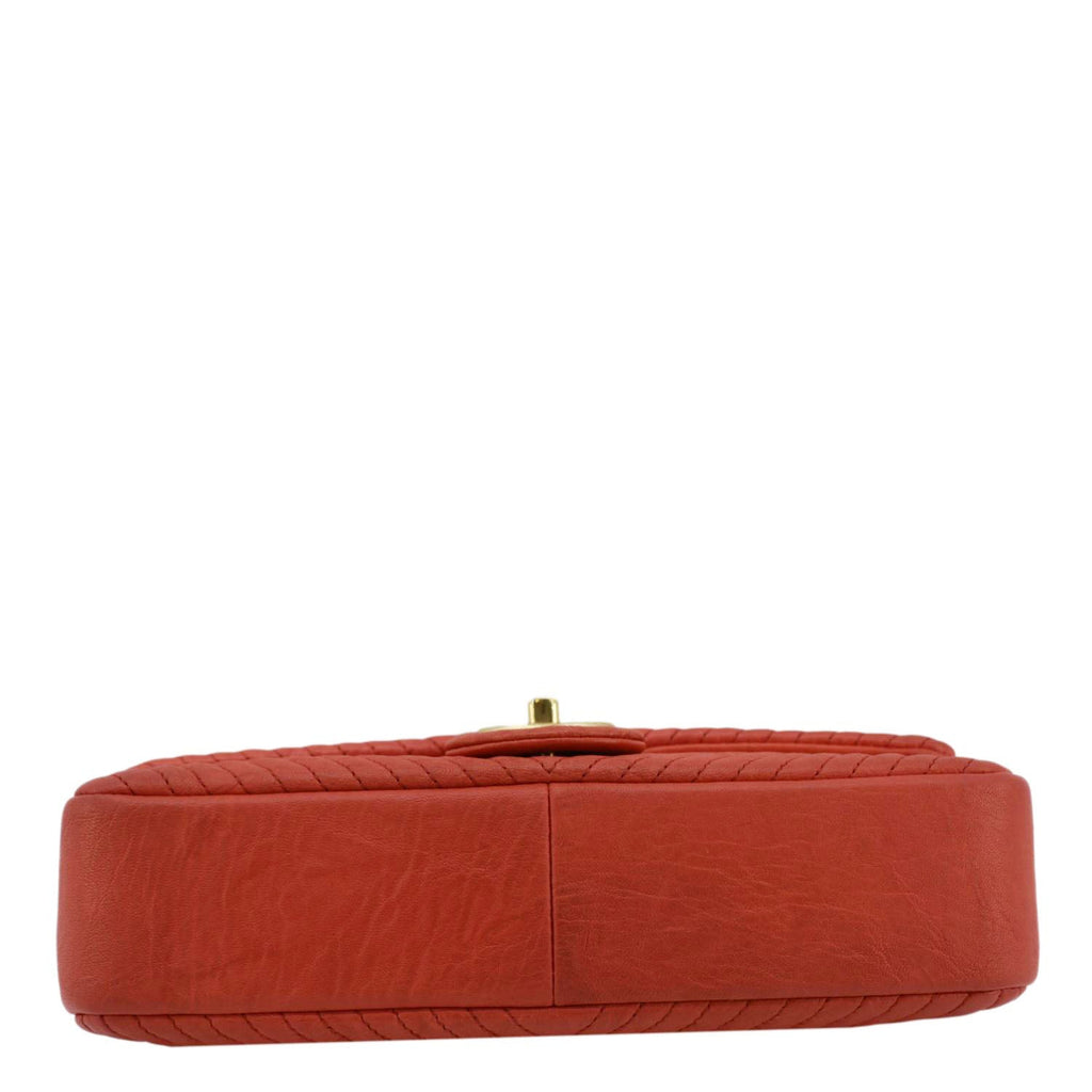 Chanel Medallion Charm Flap Medium Wrinkled Chevron Leather Crossbody Bag Red