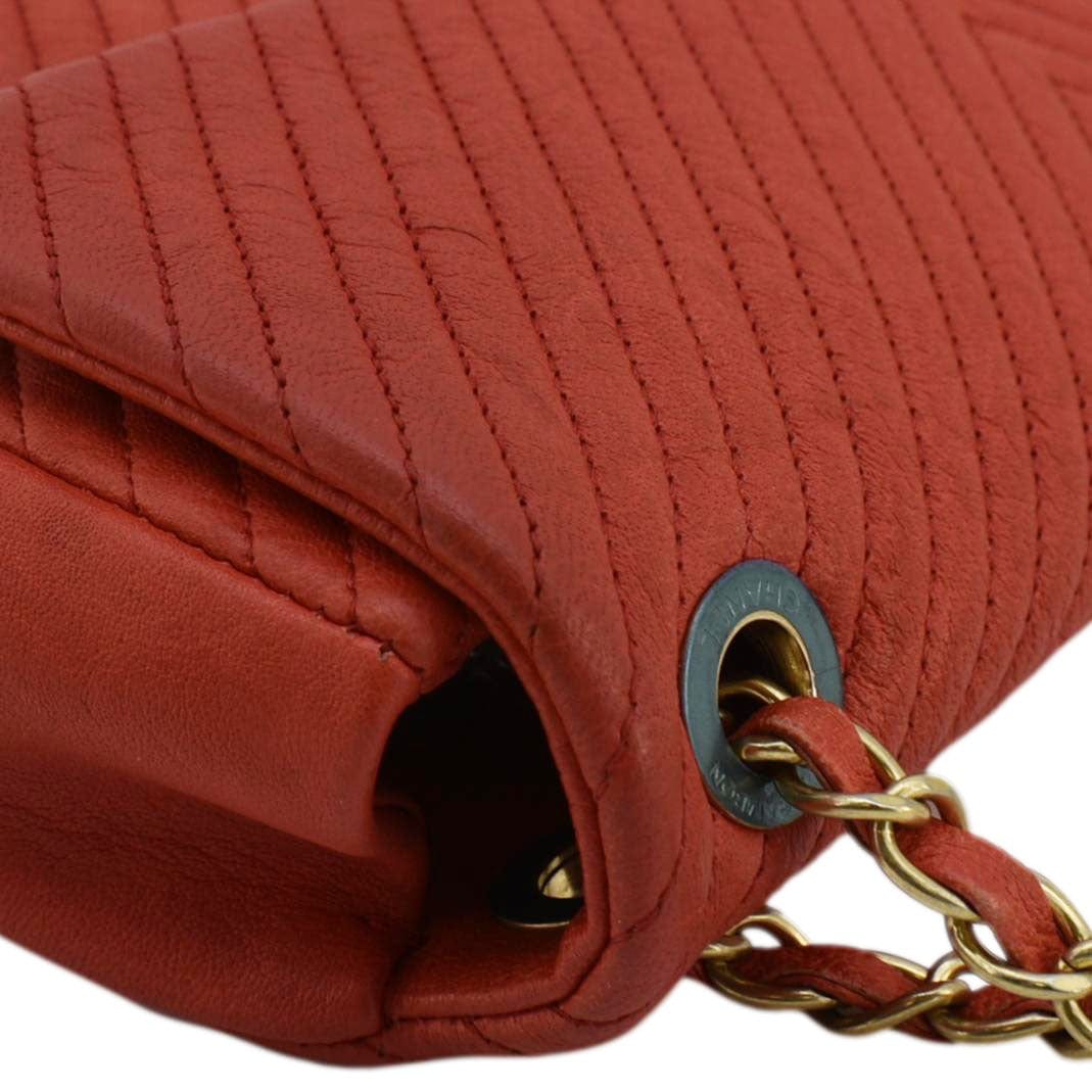 Chanel Medallion Charm Flap Medium Wrinkled Chevron Leather Crossbody Bag Red