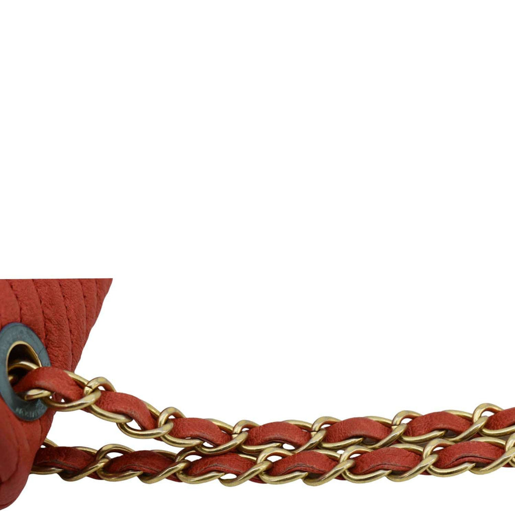 Chanel Medallion Charm Flap Medium Wrinkled Chevron Leather Crossbody Bag Red