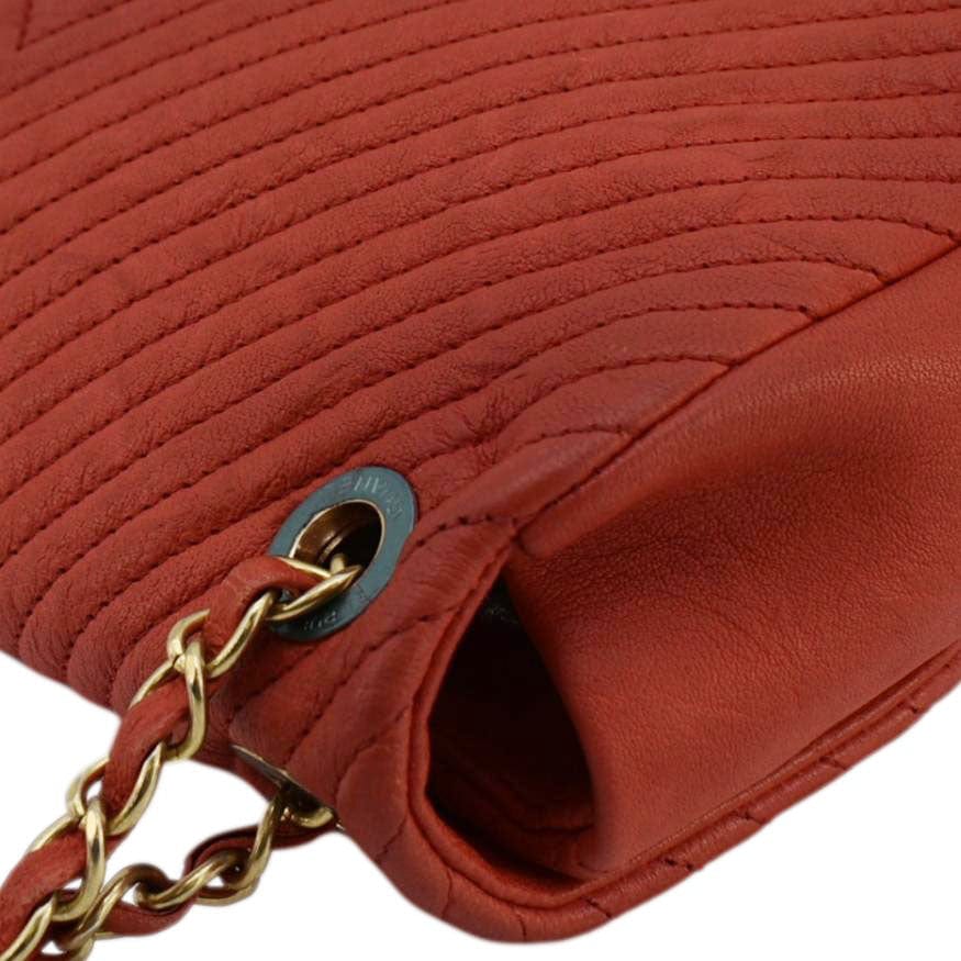 Chanel Medallion Charm Flap Medium Wrinkled Chevron Leather Crossbody Bag Red