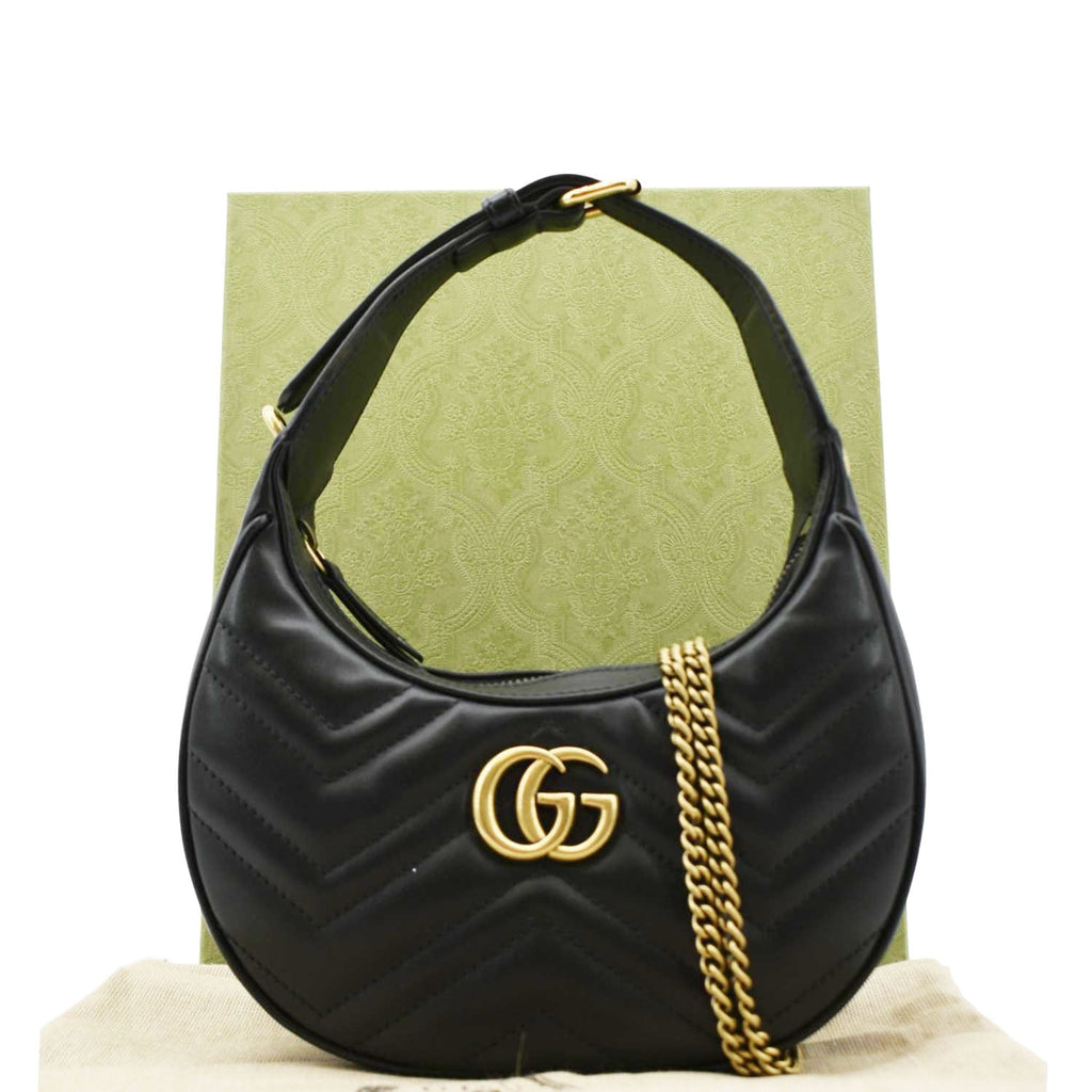 GUCCI Gucci Marmont Half Moon Mini Leather Shoulder Bag Black 699514