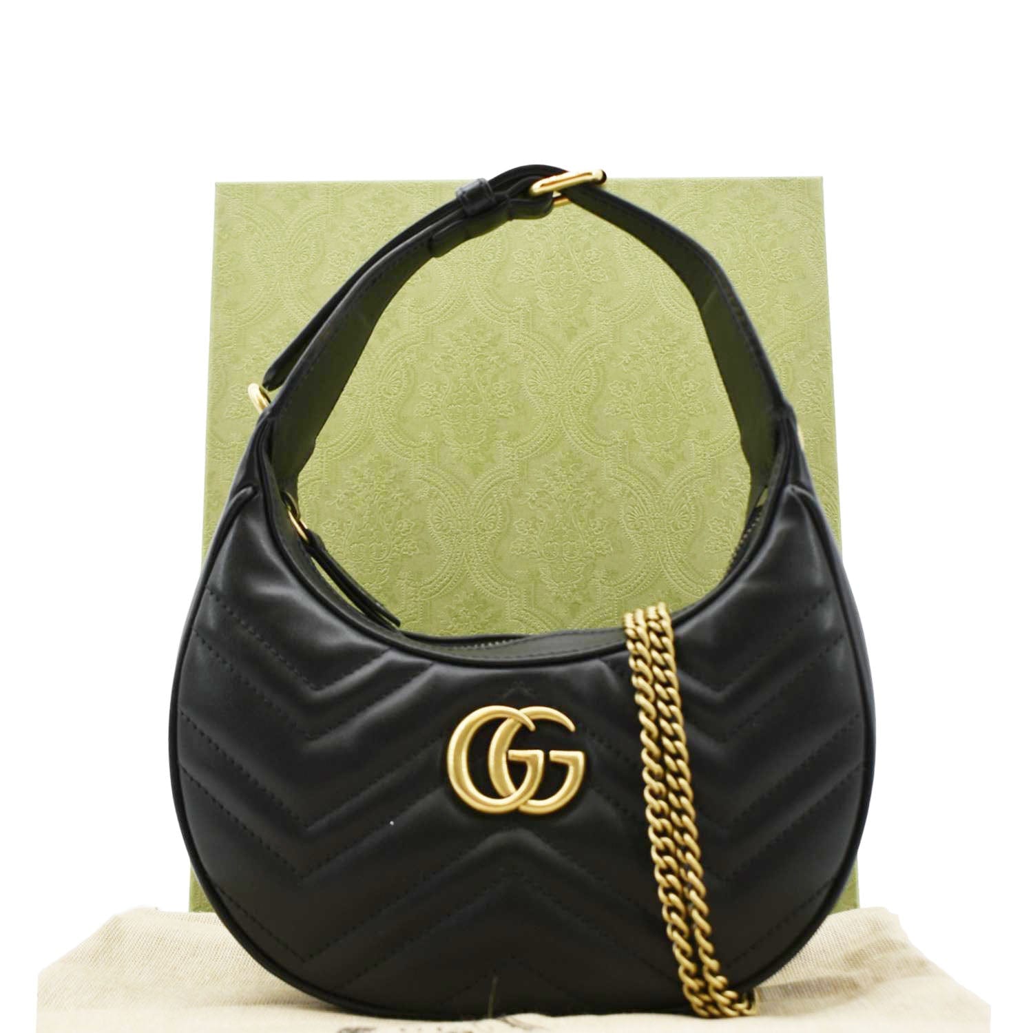 GUCCI Gucci Marmont Half Moon Mini Leather Shoulder Bag Black 699514