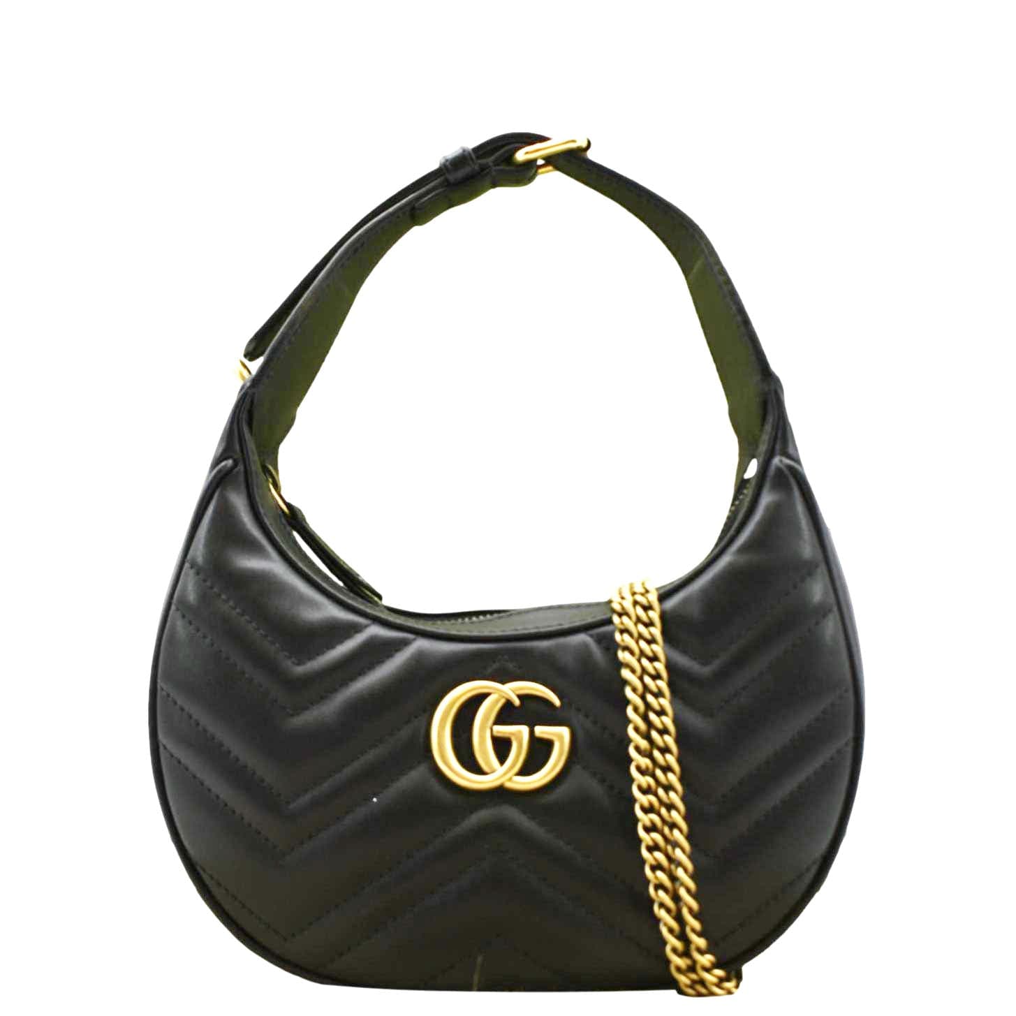 GUCCI Gucci Marmont Half Moon Mini Leather Shoulder Bag Black 699514