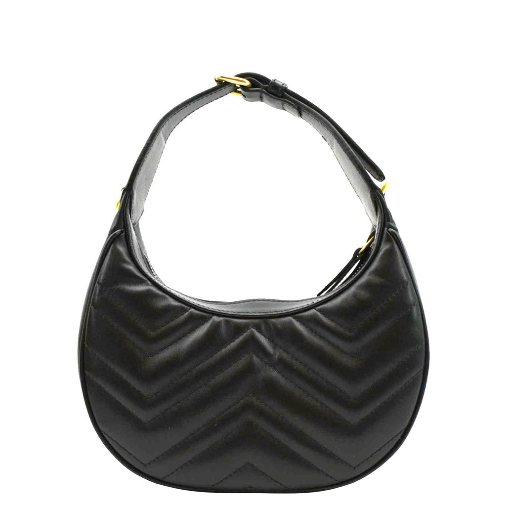 GUCCI Gucci Marmont Half Moon Mini Leather Shoulder Bag Black 699514