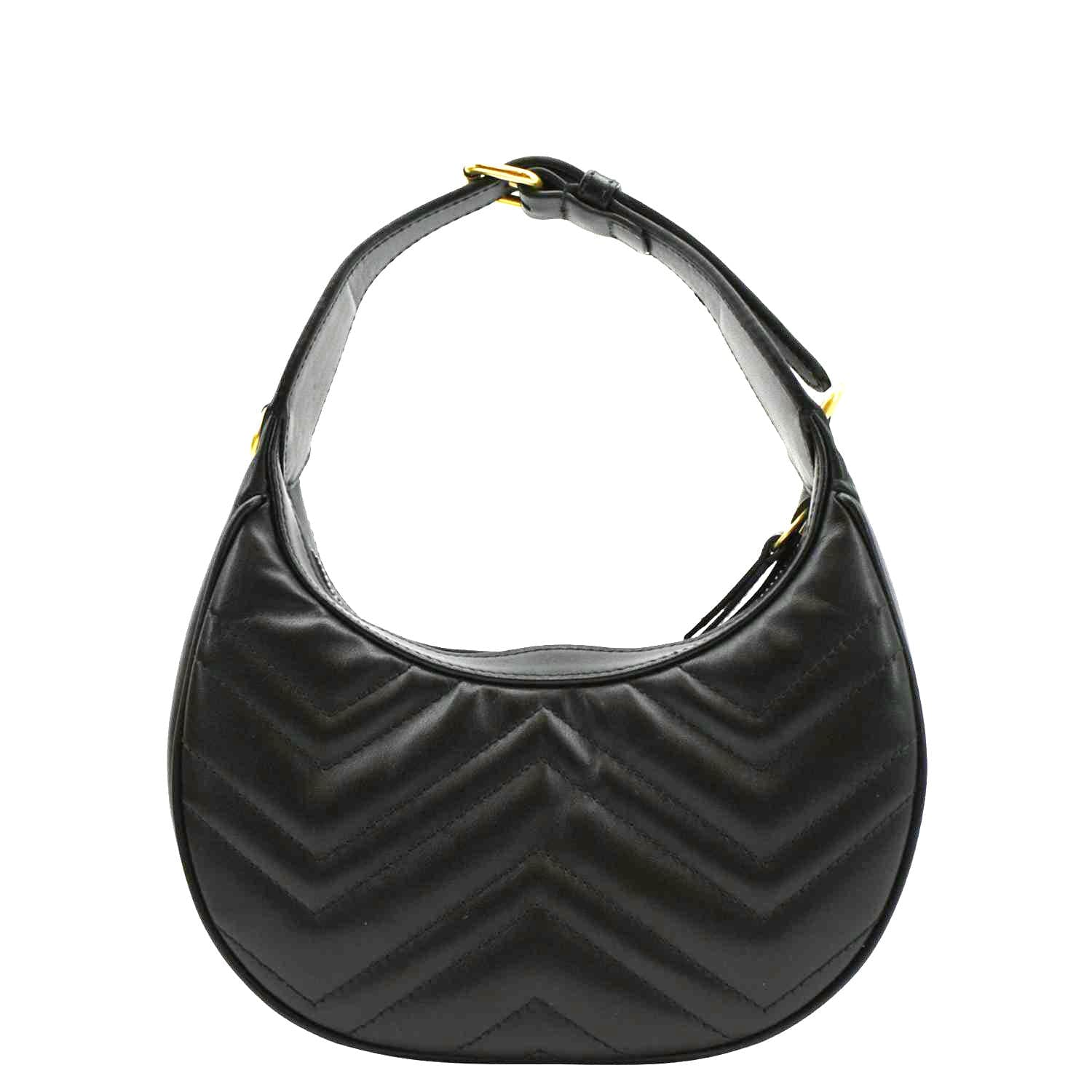 GUCCI Gucci Marmont Half Moon Mini Leather Shoulder Bag Black 699514